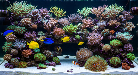Vibrant Reef Aquarium Diverse Corals Colorful Fish Reef tank marine life