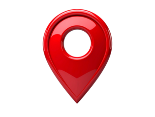 Glossy Red Map Pin with Drop Shadow, Front Floating View, Minimal Location Icon