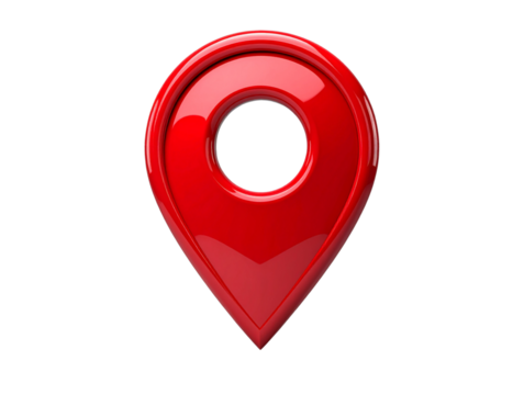 Glossy Red Map Pin with Drop Shadow, Front Floating View, Minimal Location Icon