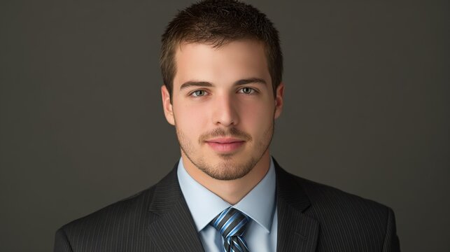 staff. Confident business professional in formal attire, exuding professionalism and approachability in a neutral setting. pitch deck slides.