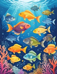 Obraz premium Vibrant underwater scene with colorful fish and coral reefs