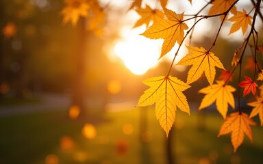 Golden Leaves Exploding in Autumn Sunlight. High quality
