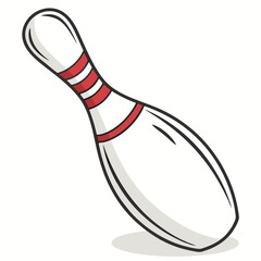 Isolated bowling pin leaning with red stripes and a drop shadow