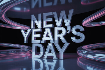 Naklejka premium Celebrate New Year's Day with this trendy 3D render for your vibrant party flyers, festive banners, and modern holiday greetings, a contemporary design!