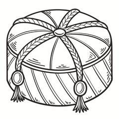 Elegant Decorative Round Gift Box with Braided Rope and Tassels Line Art Illustration
