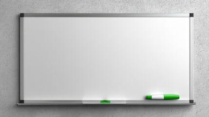 Blank Whiteboard with Green Marker Against a Textured Wall, Ideal for Presentations and Mockups