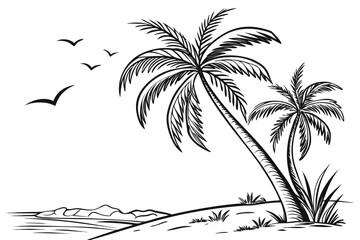 Obraz premium AdTropical Palm Tree Silhouette Vector Background