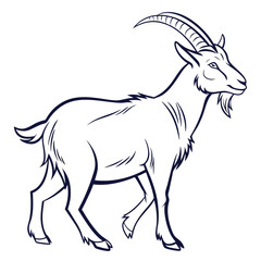 Obraz premium Simple black and white line art illustration of a proud standing goat