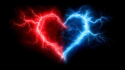 Electric heart design with red and blue lightning bolts symbolizing love and passion