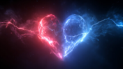 Electric heart symbolizing love and passion, set against a cosmic backdrop with vibrant colors