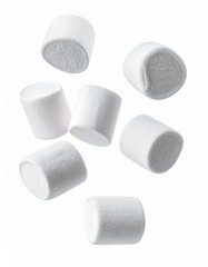 Flying Marshmallows Isolated on White Background
