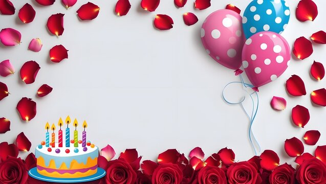 vector design of a  cake with candles and flowers