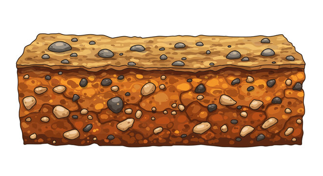 Cartoon Soil Profile with Rocks and Distinct Layers.