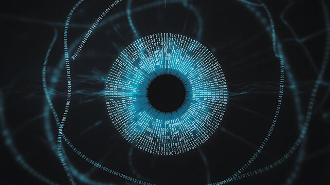 Binary Code Eye A Digital Data Visualization Concept Depicting Technology and Cybersecurity With a Cyberpunk Futuristic Aesthetic - Powered by Adobe