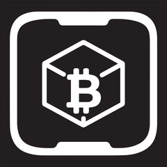 Fototapeta premium A white hexagonal outline with a Bitcoin symbol inside, set against a stark black background with rounded corners.