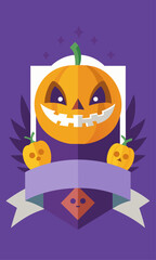 Minimalist vector Halloween banner: bold geometric forms, solid colors, clean design for postcards and screensavers 