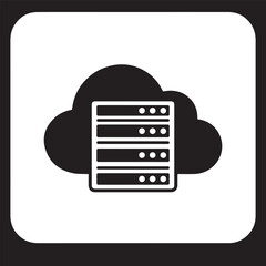 Fototapeta premium A black and white icon depicting a server rack superimposed on a cloud shape, symbolizing cloud computing and data storage services.