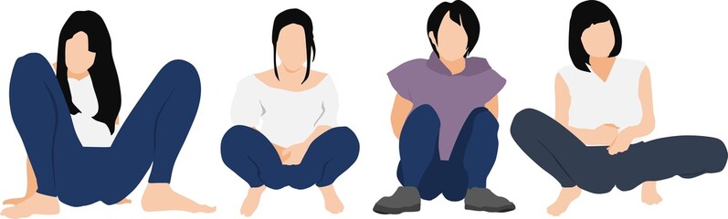 しゃがんでいる女性のイラスト