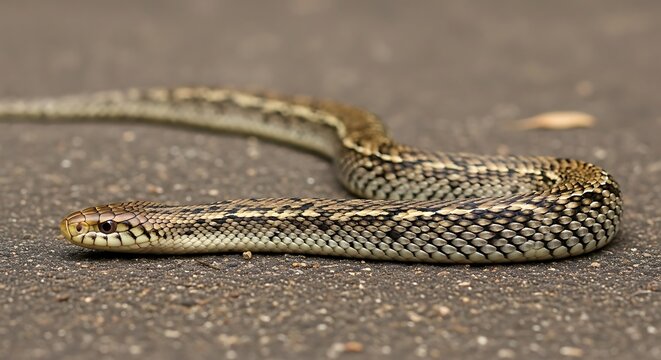 Checkered Garter Snake basking on a warm surface.