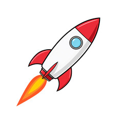 Cartoon rocket launch illustration against a dark background concept for technology