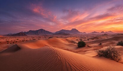 Fototapeta premium Desert sunset panorama, dramatic colors