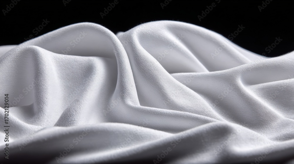 Poster elegant white fabric with soft folds and draping texture on a black background