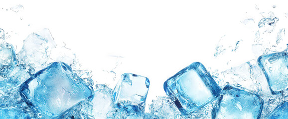 Obraz premium Pile of translucent ice cubes with water droplets isolated on transparent background