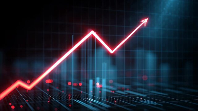 Ascending Data: A dynamic digital representation of growth, featuring a vibrant red arrow boldly charting an upward trajectory against a backdrop of data visualizations.