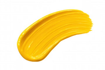 Vibrant yellow paint brush stroke isolated on transparent background, perfect for creative projects
