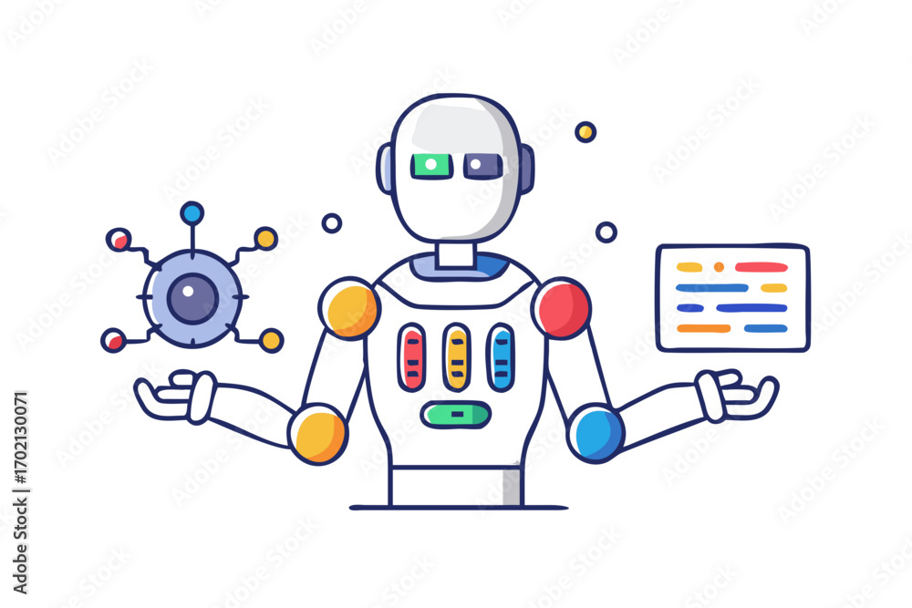 Wall mural robot with data and code symbols