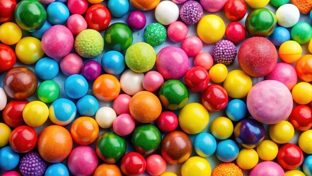Vibrant colourful array of bubble gum filling the whole composition with various sizes and shapes