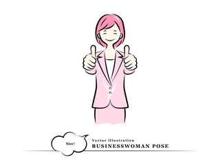 グッドサインを出すビジネスウーマン(サムズアップ,ナイス,いいね)｜ビジネスポーズ