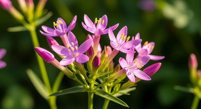 Centaurium Erythraea - A Cluster of Pink Flowers in Bloom.