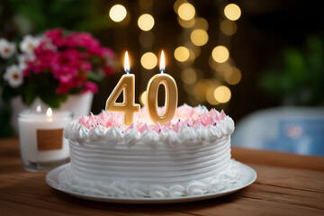 Celebrating 40th birthday with cake and candles in a cozy setting