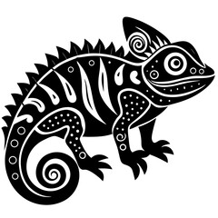 Obraz premium Stylized chameleon design black and white with color accents