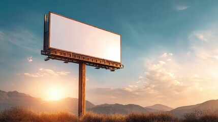 Billboard Mockup Against Sunset Sky: Outdoor Advertising Space for Campaigns and Marketing Promotions