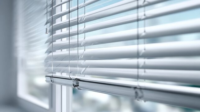 Modern White Window Blinds Allowing Soft Light Filtering Through, Interior Design and Window Treatment