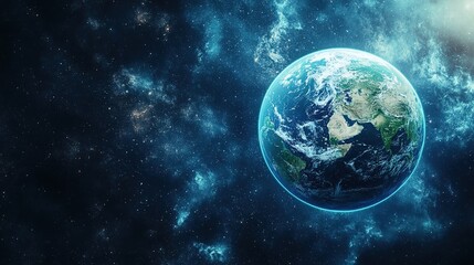Obraz premium continent. Vibrant Earth globe floating in space, showcasing continents with atmospheric lighting. ESG reports, sustainability campaigns, designed for environmental awareness campaigns.