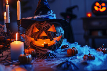 AI generated picture of a mysterious scary character in spooky halloween night