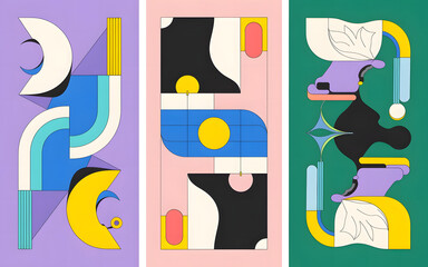 A carousel of 3 Instagram images featuring abstract and artistic elements using geometric lines, unu