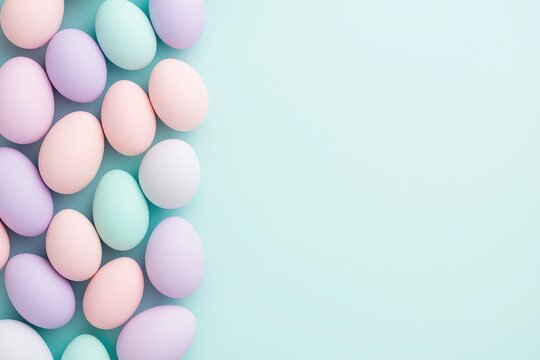 Pastel-colored easter eggs on soft blue background vibrant decorative eggs for spring celebrations and holiday festivals