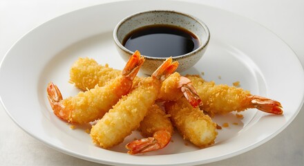Tempura shrimp with sauce on plate
