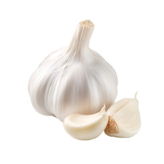 A head of garlic with two cloves, isolated on transparent background
