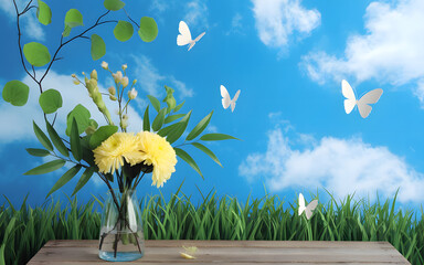 A photo of a bright and fresh theme featuring natural elements.