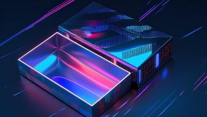 Futuristic Neon Tech Box with Glowing Circuits — AI Cyberpunk Electronics Concept