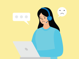 vector flat design illustration of a customer service person talking to a dissatisfied customer