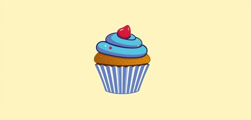A single, simply-styled cupcake, flat vector icon, ideal for baking websites, sprinkles, celebration