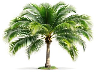 Obraz premium Lush green palm tree with full fronds isolated on a white background