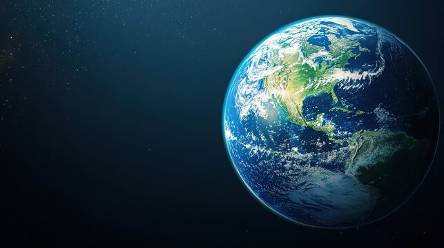 continent. Vibrant Earth globe floating in space, showcasing continents with atmospheric lighting. ESG reports, sustainability campaigns, designed for environmental awareness campaigns.