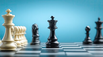 A chess board with a black and white king on opposite sides of the board.